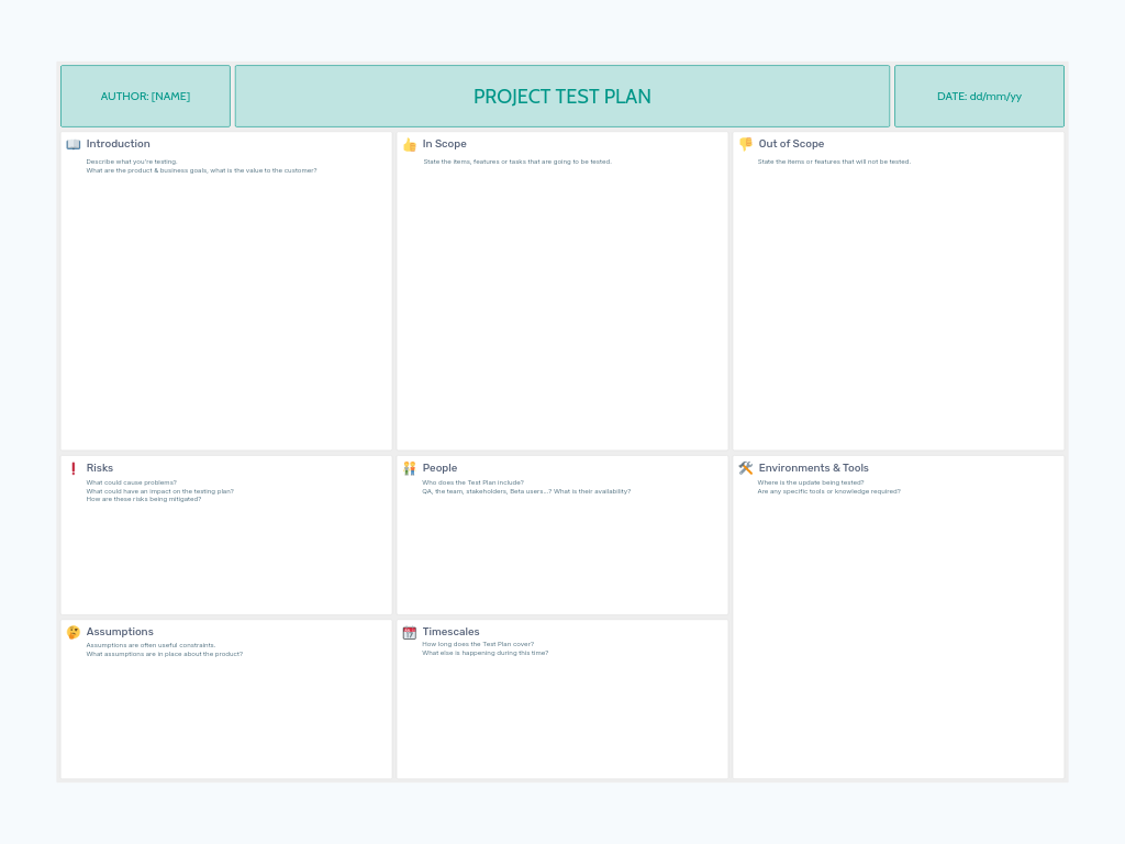 One Page Test Plan